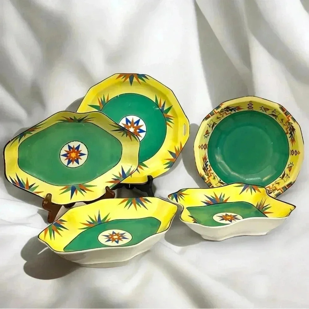 Vintage German Beyer and Bock Painted Ceramic Decorative Plate Set